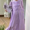 Spring Autumn Dress Women Floral Embroidery Fashion Ruffle Pleated Ladies Dresses Long Sleeve Loose Woman Dress
