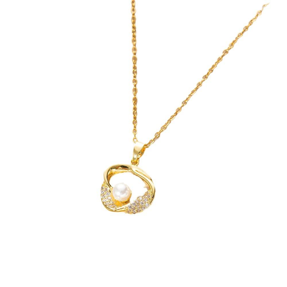 Set Colier și Cercei Zircon Micro-incrustat de Înaltă Calitate, Geometrie Neregulată, Perle de Imitație, pentru Femei