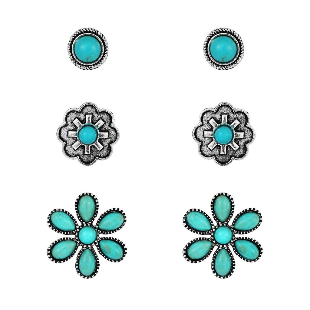New Trends 5 Pairs Of Jewelry Dazzling Turquoise Gemstones Bohemian Earrings Stud Earrings