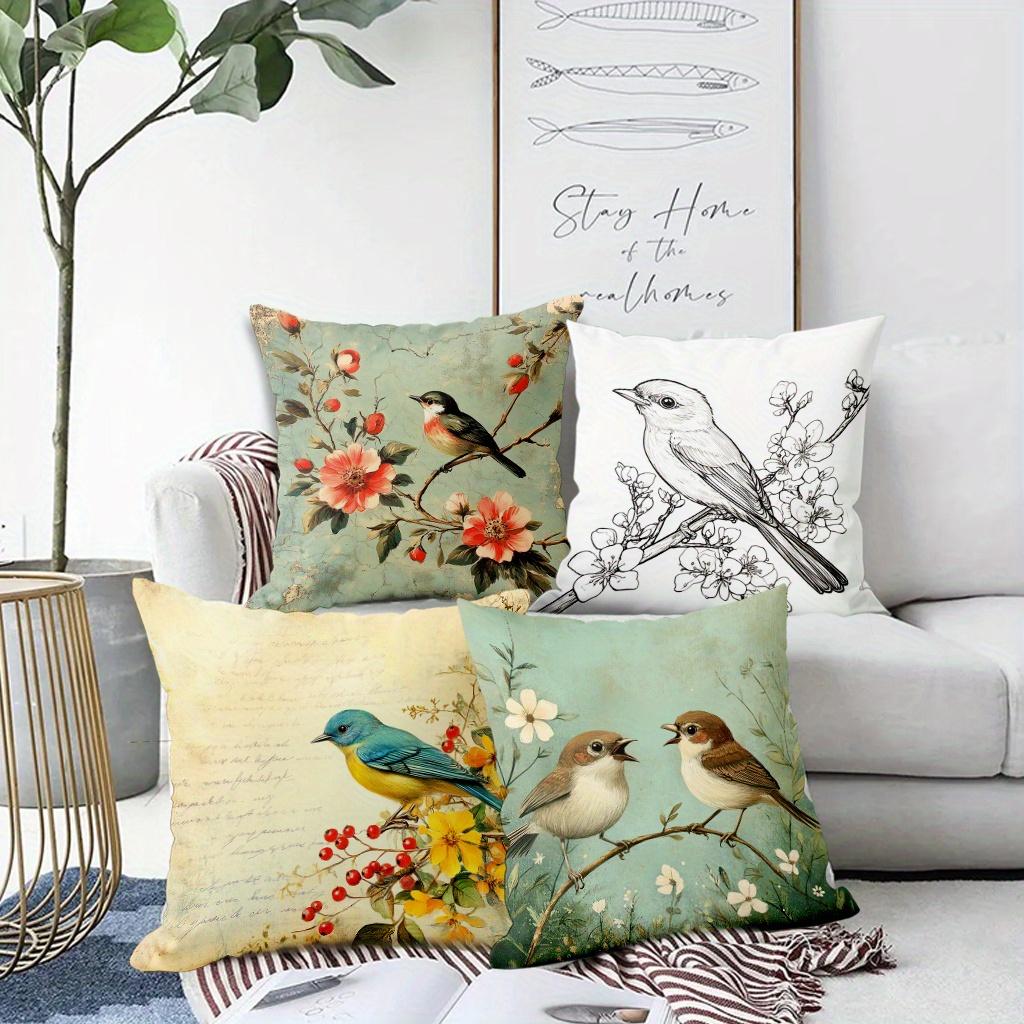 Home Decor Birds & Flowers Pattern Decorative Pillowcase Pattern Cushion Cover Suitable For Sofa Bedroom Car Pillow Cover