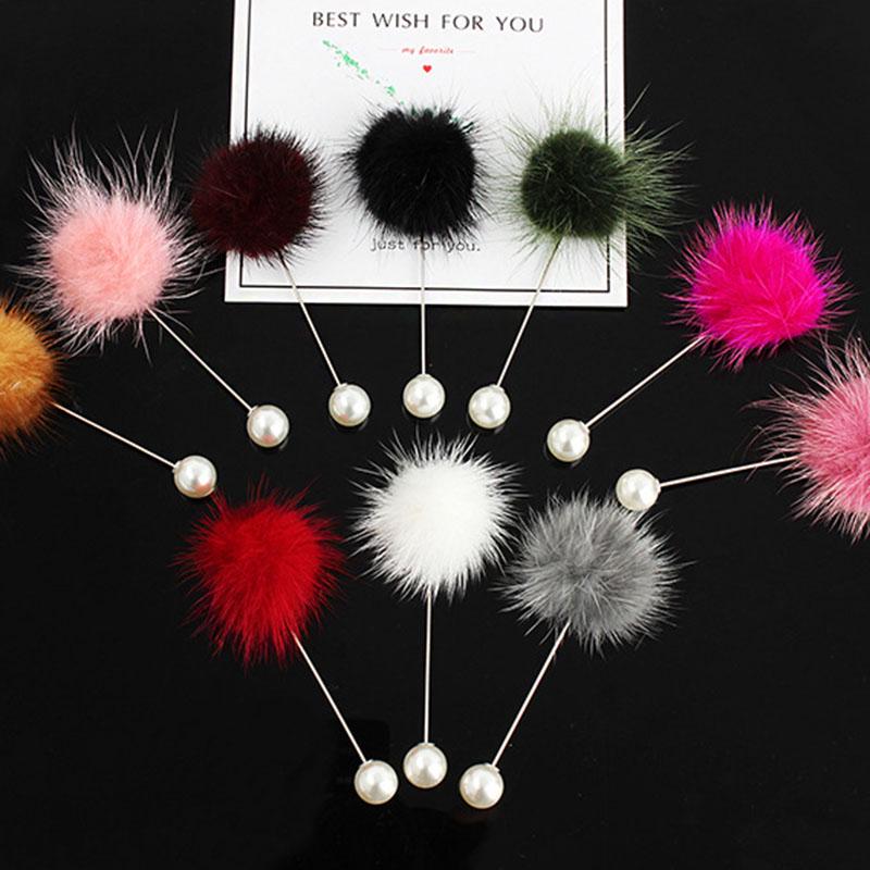 

Гламур моделирования жемчужная брошь женщин меха пом-пом перфорированные брошь воротник ювелирный подарок