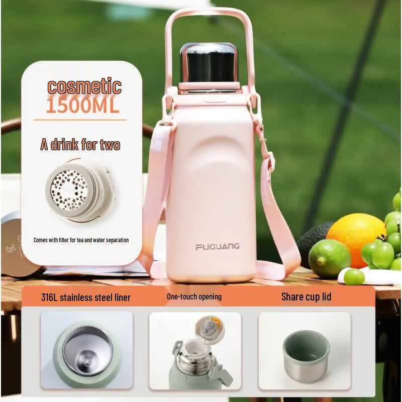 FUGUANG 1500ml 316L Outdoor Insulated Water Bottle with Tea Infuser