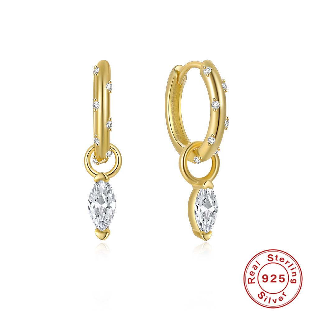 S925 Sterling Silver Color Diamond Set 5A Zircon Hoop Round Triangle Water Drop Pendant Earrings Earrings Earrings