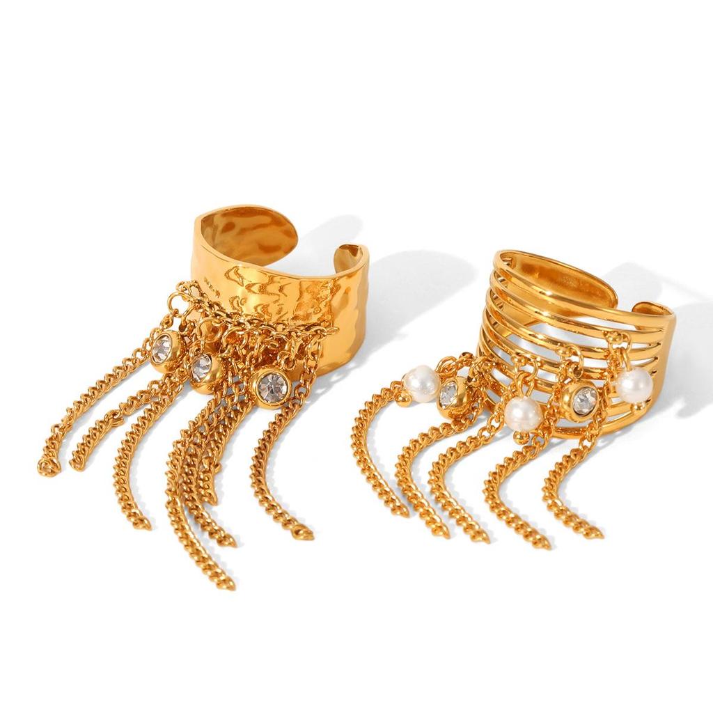 Elegant Tassel Zircon Titanium Steel Ring - Luxury, Stainless, Non-Fading