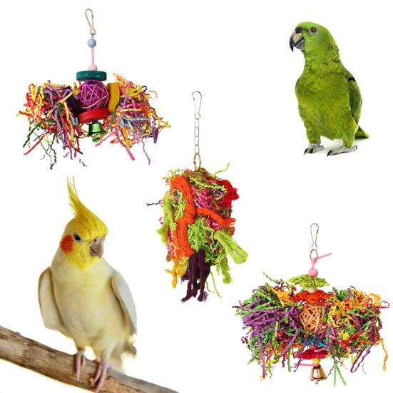 4 Stück Vogel Papagei Glocke Baumwollseil Blöcke Ball Hängender Käfig Dekor Kauspielzeug für Haustiere