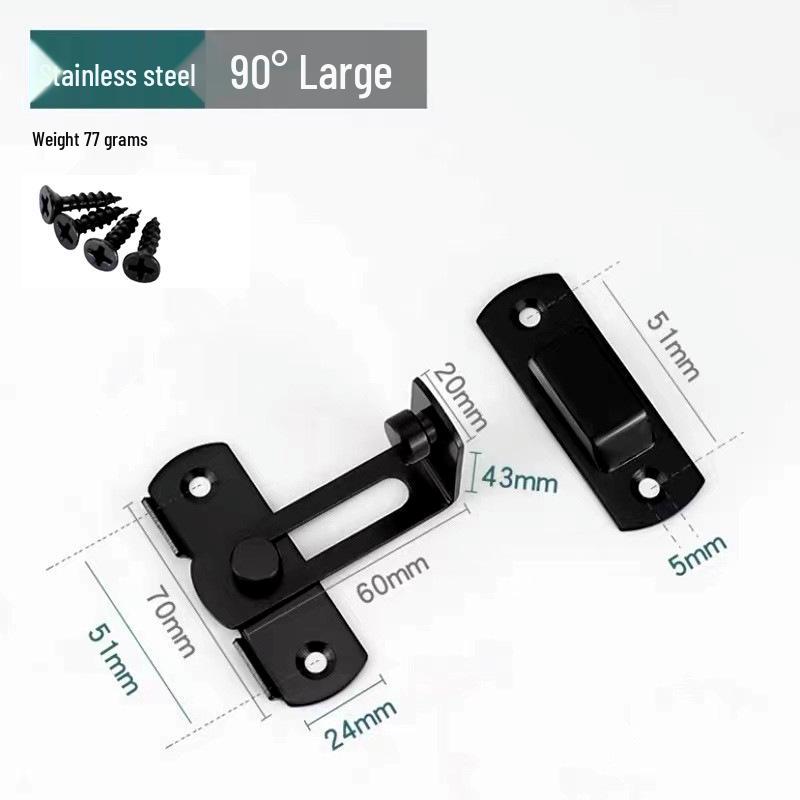 Black Stainless Steel 90° Door Latch Bolt for Home or Pet Doors