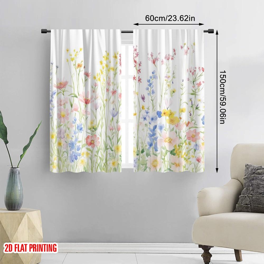 Plane Printing Curtain Popular Floral Symphony Versatile Polyester Fabric Without Rod Holiday Use Living Room Set Of 2 Made Washable Area Ready