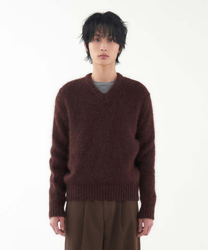 Leondi Brushed Mohair V-Neck Knit - Brown