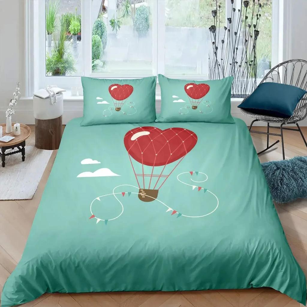 Hot Air Balloon Duvet Cover Set Romantic Balloon Bedding Set Extreme Sports Games Comforter Cover Romantic Trip Twin Quilt Cover