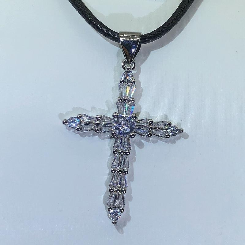 925er Sterlingsilber Beliebter Weißer Zirkonia Kreuz Anhänger Neue Halskette Für Damen Party Geburtstag Schmuck Geschenk