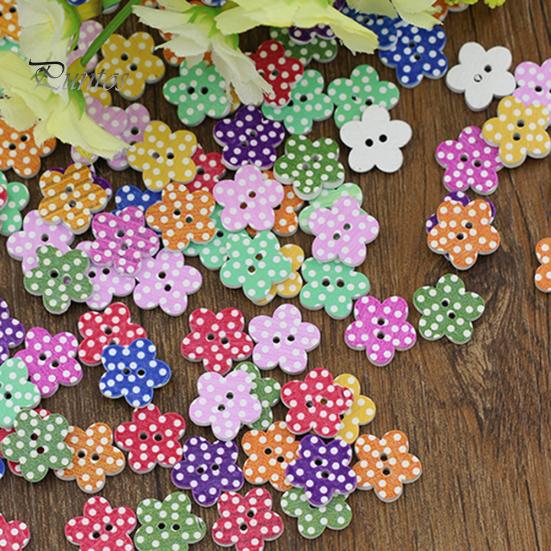 100 Pcs Lovely Wooden Buttons DIY Sewing Scrapbooking Flower Dots Mixed 15 X 2mm