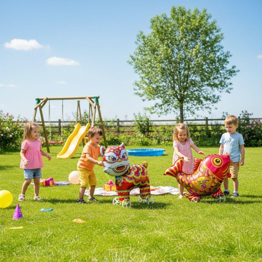 Large Size Walking Balloon Cartoon Animal Foil Balloons Balloon With Wheel  Scene Decoration