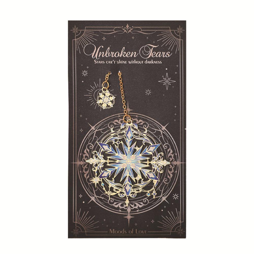 Multi-functional Metal Bookmark Wind Flower Snow Moon with Chain Book Clip Colorful Bronzing Book Pages Mark Tool Gift