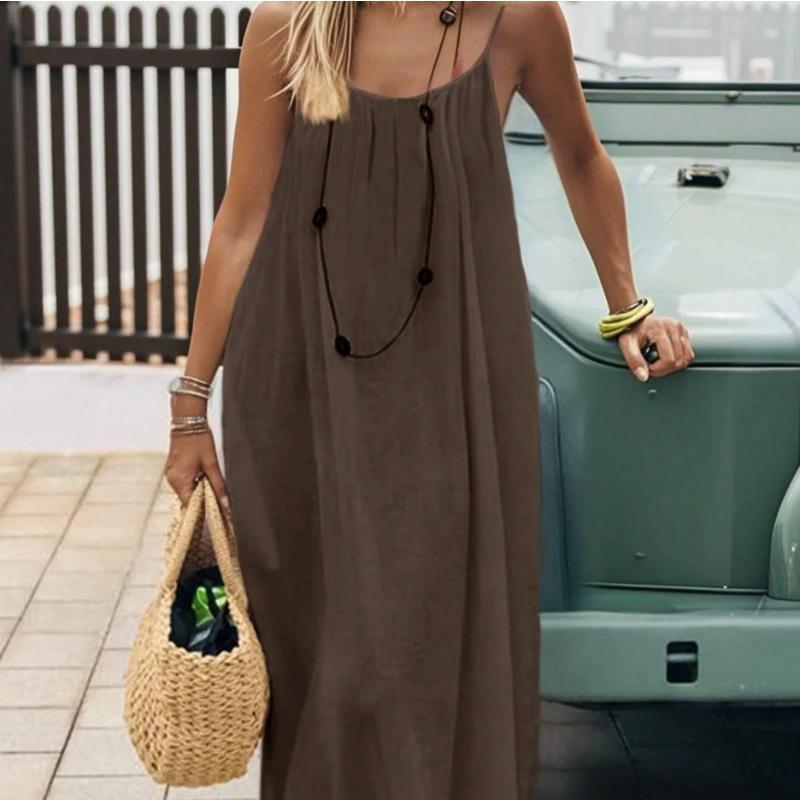 Women's Spaghetti Strap Backless Loose Maxi Dress Casual Sleeveless Beach Vacation Loungewear Long Dress