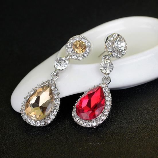 1 Pair Lady Earrings Rhinestone Inlaid Shiny Water Drop Shape Elegant Drop Earrings for Gift