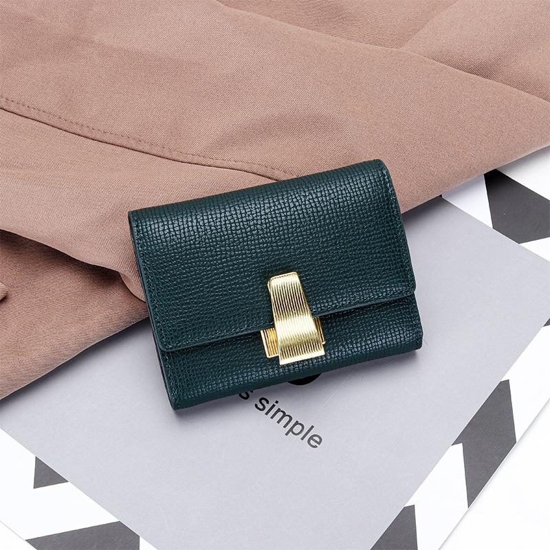 

2024 Новый держатель для карт с замком из натуральной кожи для женщин, сумки для карт, текстурированный первый слой из коровьей кожи, кошелек для монет, органайзер для кредитных карт темно-зеленого