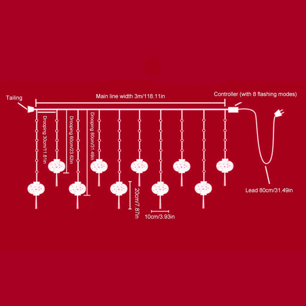 2022 New Year Red Lantern Curtain String Lights LED Spring Festival Fairy Light Street Festoon