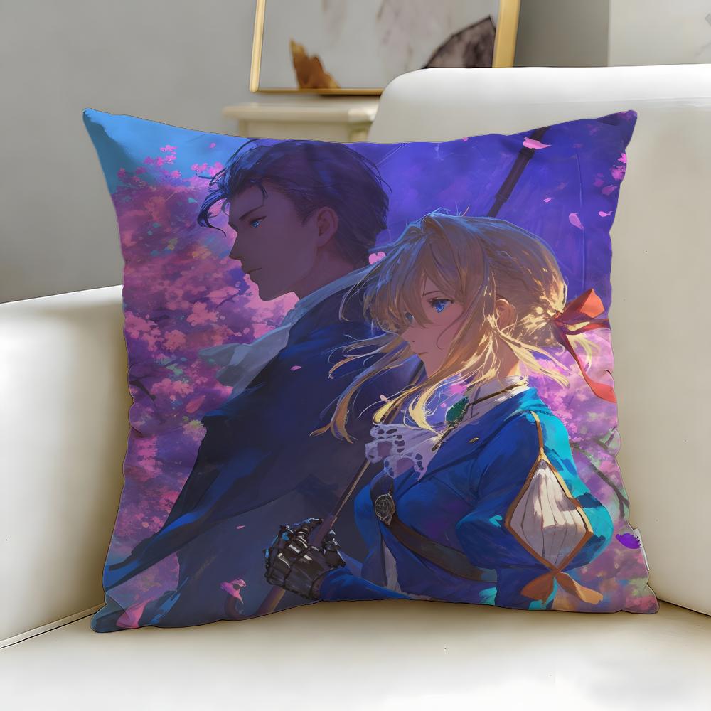 classic anime Violet Evergarden Cushion Cover Soft  EasyWash Pillow Case  Versatile for Couch Bed Travel and Office