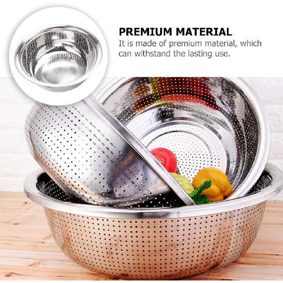 Hemoton Stainless Steel Rice Washing Bowl Kitchen Strainer Colander Bowl Fruit Vegetable Washing Basket for Rice Food Pasta Colander Drain Basket