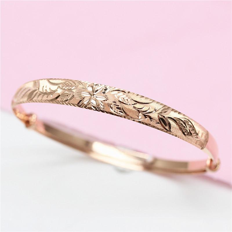Rose-Plated 585 Purple Gold Car Flower Dragon And Phoenix Push-Pull Color Gold Women'S High-End Light Luxury Bracelet