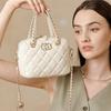 Genuine Leather Style Quilted Bag Handheld Camera Bag High-End Top Layer Leather Quilted Chain Bowling Bag Crossbody Bag