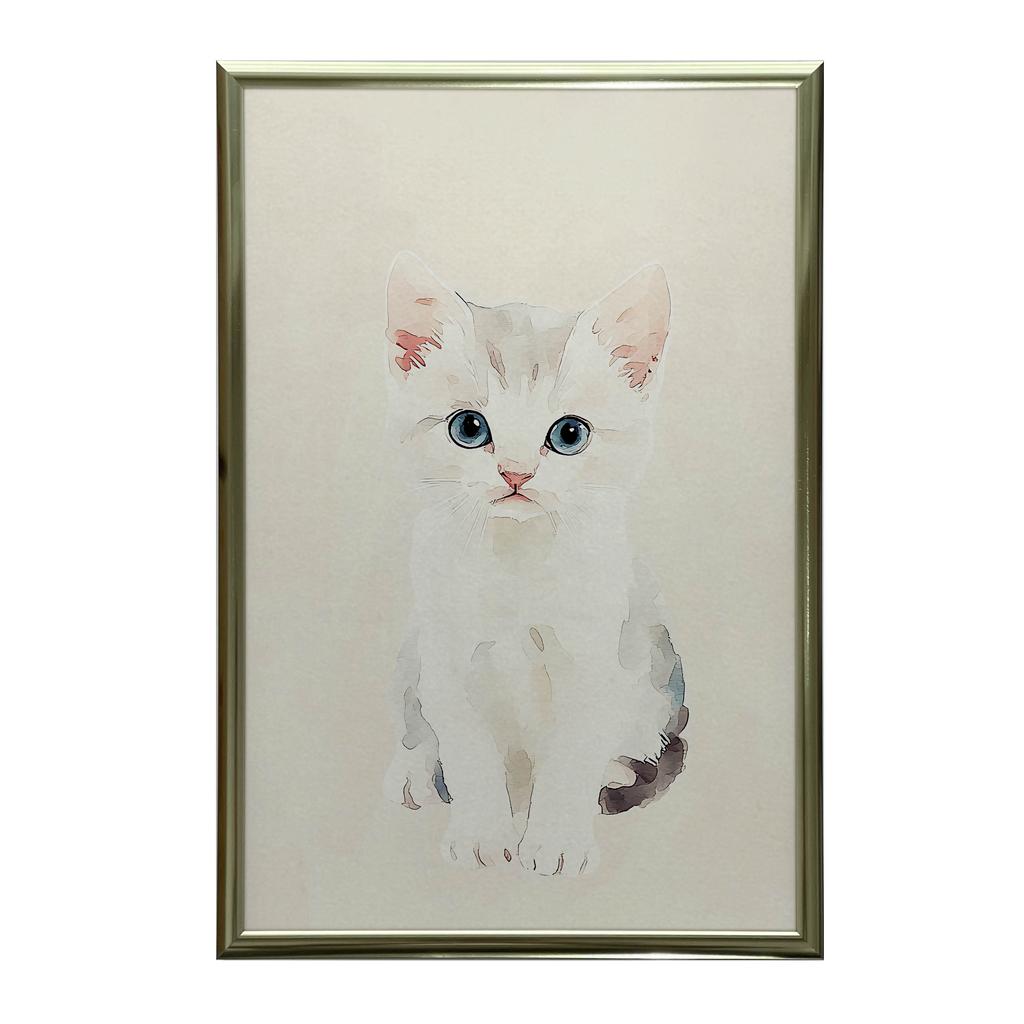 Plakat Kotek Na Beżowym Tle Plakat Kotek Na Beżowym Tle, 70X100 Cm, Rama Aluminiowa Czarna, Papier Matowy 230 Gsm