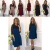 Elegant Women Pure Color Hollow Out Lace Splicing Dress For Stylish Occasions