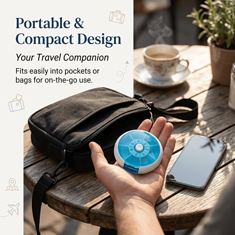 1PC Round Large-capacity Portable Rotating Medicine Box, Mini Seven-day Sorting Small Medicine Box, Portable Pill Storage Box
