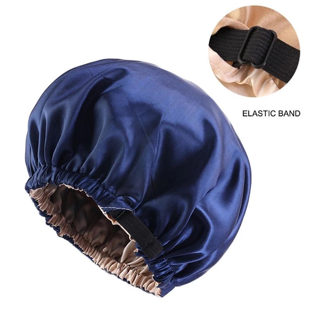 Silk Satin Hair Cap For Sleeping Women Invisible Round Headwear Adjusting Button Night