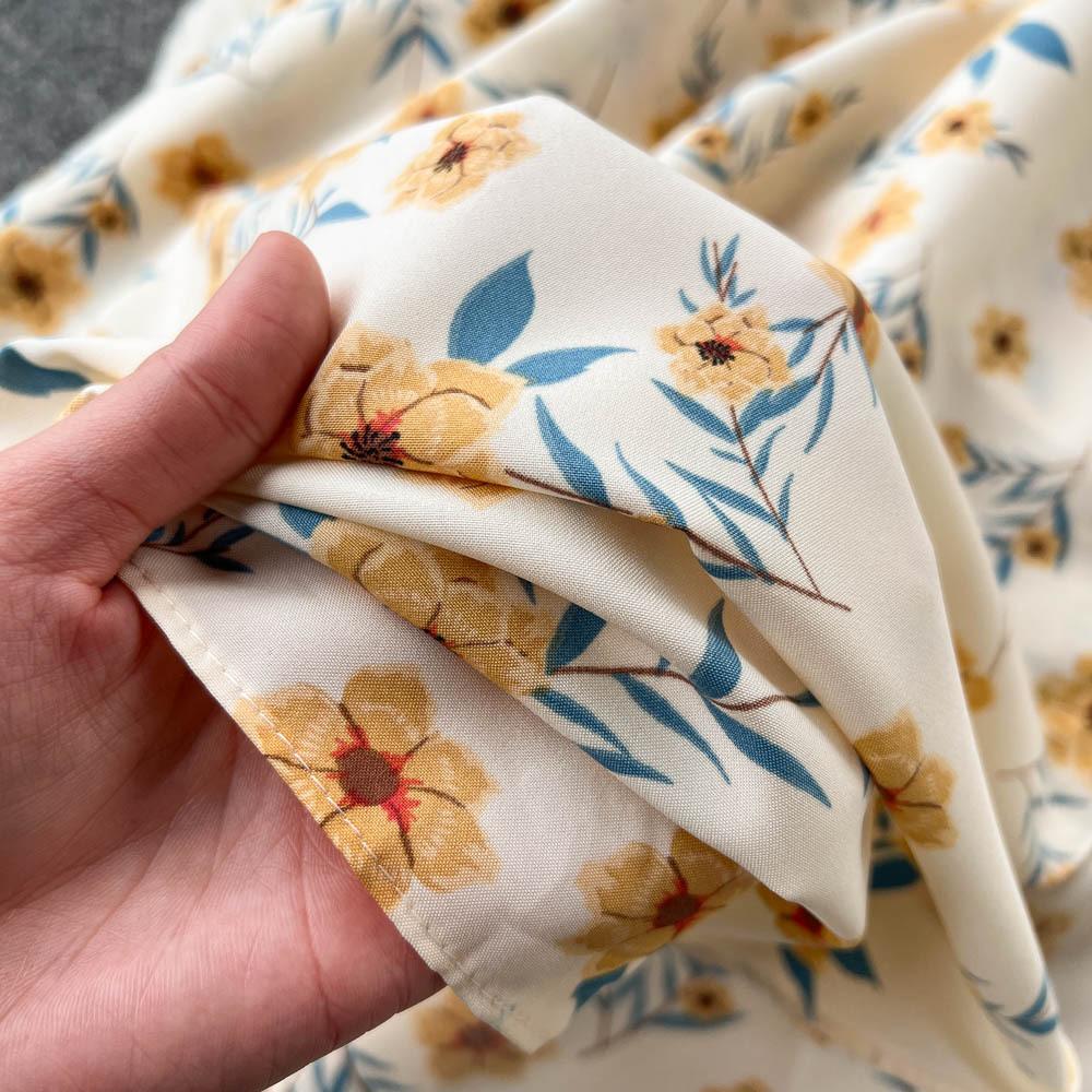 Blumenkleider Damen Sommer Französische Eustoma Ein Schulter Kurze Ärmel Teepause Schlitz Knielang Kleid