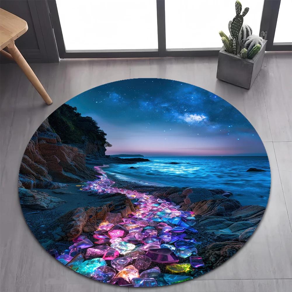 2025 New Style Colorful Pebble Rainbow Road Beach Stone Round Carpet Rug for Bedroom Living Room Decoration,pet Decor Floor Mat