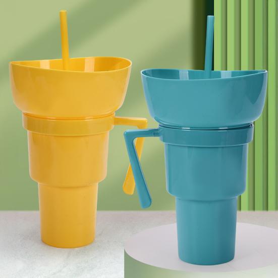 Snack And Drink Cup Reusable Popcorn Holder with Straw Leak-proof