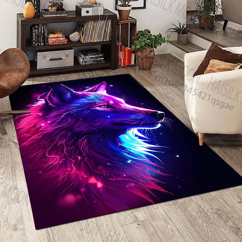 New product Neon-colored wolf portrait  Carpet for Living Room Bedroom Bedside Floor Mat Cloakroom Children Play Mat Area Rug