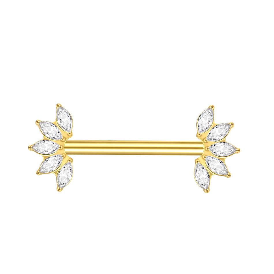 1 Peça Barra de Titânio para Mamilo com Argola Cristal CZ Banhada a Ouro com Escudo Pendurado Barra para Mulheres Piercing de Mamilo com Rosca Interna