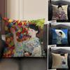 Kimono Girl Japanese Style Cushion Cover Natural Linen Organic Fabric DoubleSided Printing Sofa Home Decor Gift Pillow Case