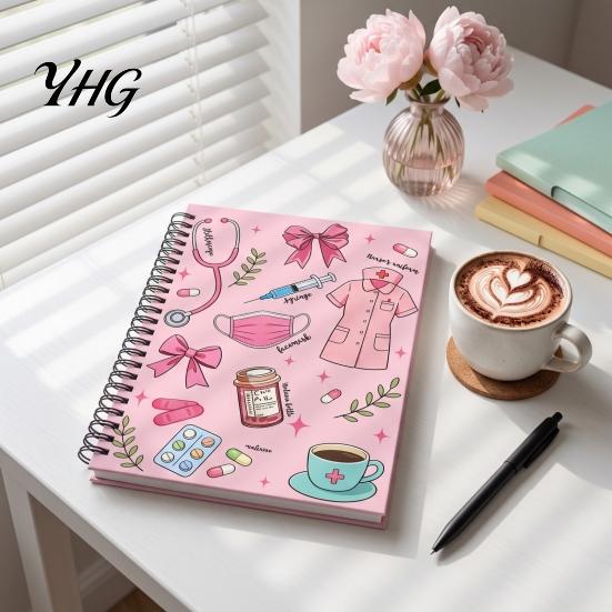 School Writing Notebook Medical Themed Coil Notebook, Double Cover Design Thick Ink-proof Paper Notepad, Spiral Bound Journal for Nursing Students And