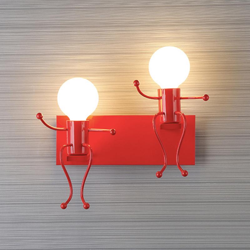 Kreative Humanoide LED Wandleuchte E27 Eisen Cartoon Kleiner Mann Schaukel Wandlampe Kunstdekor für Schlafzimmer Kinderzimmer Wandleuchte Beleuchtung