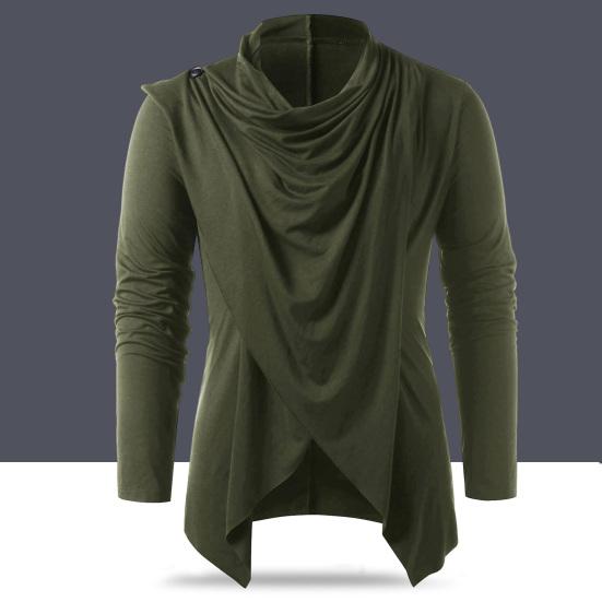 Men Autumn Shirt Vintage Long Sleeves Solid Color Asymmetrical Cardigan Warm Shawl Collar Medieval Breathable Men Autumn Tops for Daily Wear