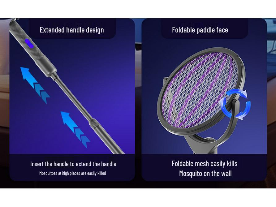 New 4-in-1 Foldable Electric Mosquito Swatter: Rechargeable Telescopic Killer Lamp & Wall-Mounted Swatter.