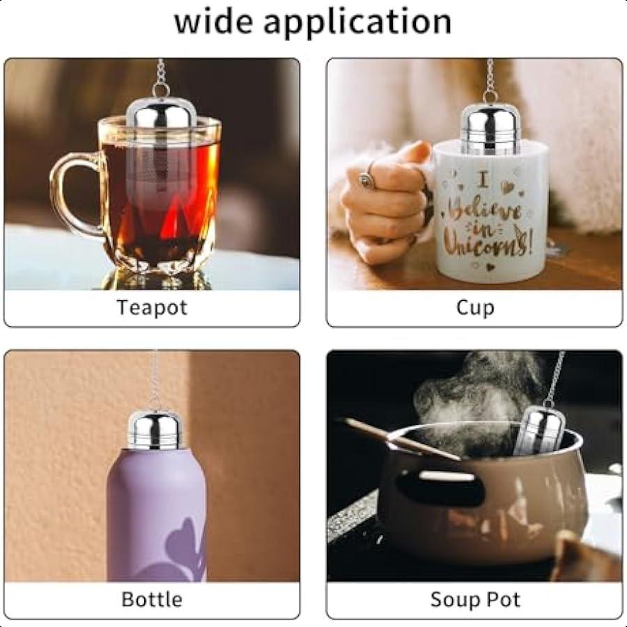 2PCS Tea Infuser Strainer Stainless Steel Strainers for Loose Leaf Tea Steeper Fine Mesh Ball holder with Chain Hook and Lid Re
