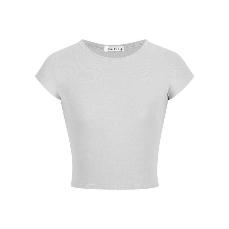 Front Shoulder Crew Neck Spice Girl Open Button Short Sleeve T-shirt, Summer New Short Top Women