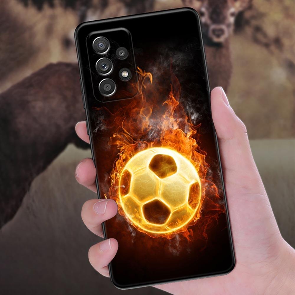 Fire Football Soccer Ball Phone Case For Samsung Galaxy A57 A56 A37 A55 A36 5G A26 A54 A52 A35 A34 A25 A17 A16 A15 A07 A06 Cover