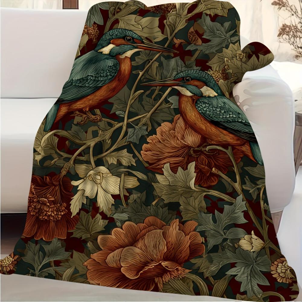 Birds & Flowers Printed Blanket , Warm and Comfortable Throw Blanket Sofa Bed Sofa Camping Trip, the Best Gift.