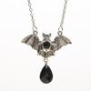 Gothic Sliver Color Vampire Bat Teardrop-shaped Purple Rhinestone Pendant Necklace for Women Steampunk Halloween Gifts Jewelry