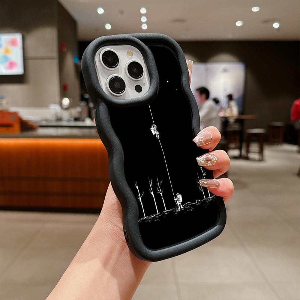 Ae97 Space Moon Astronaut Black art Protective Phone Cases for iPhone 14 13 Pro Max 11 12 15 Plus Infinix Hot 40i Smart8 Tecno Big Wave TPU Back Cover
