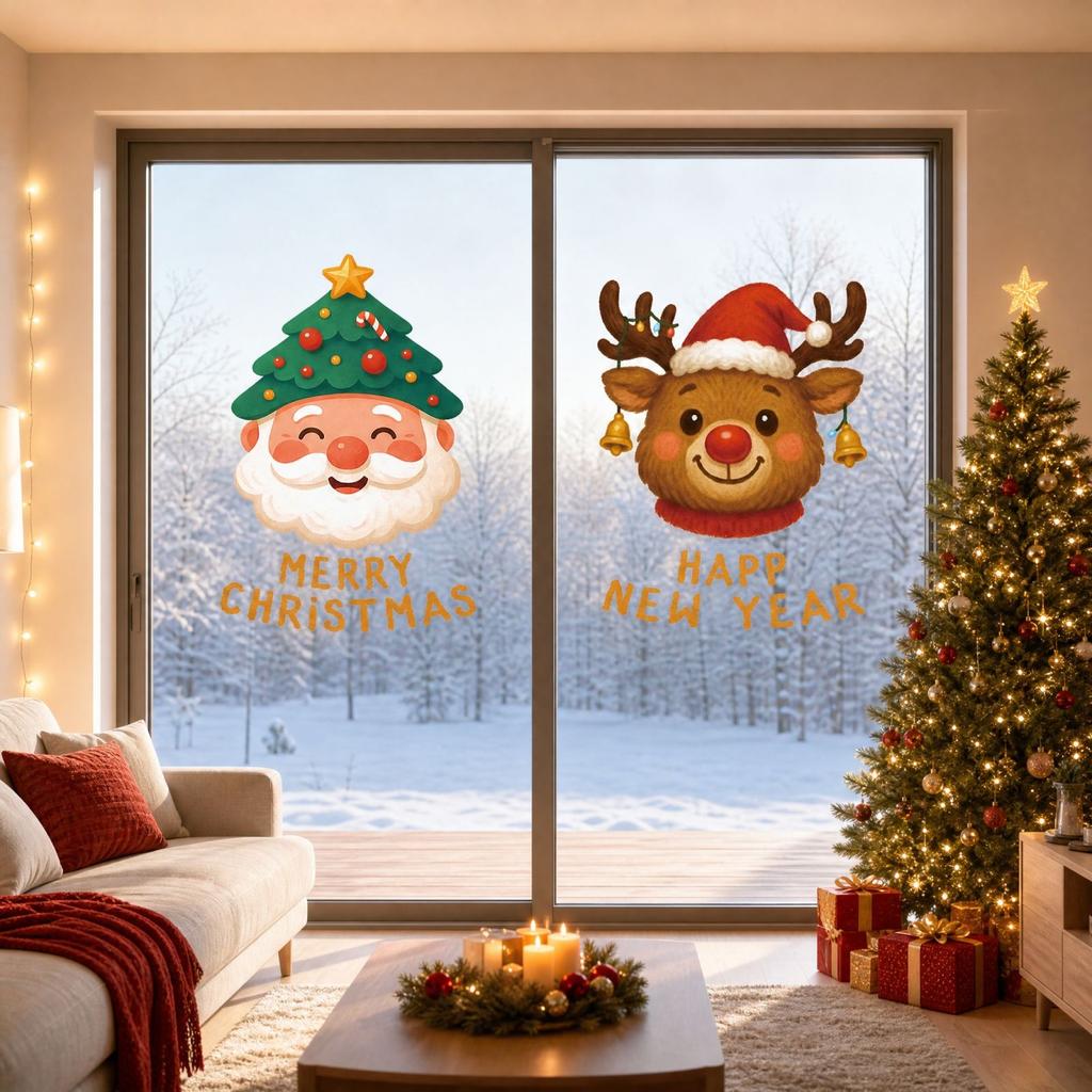 Christmas Glass Stickers Set, Holiday Decals for Festive Home and Party Decorations