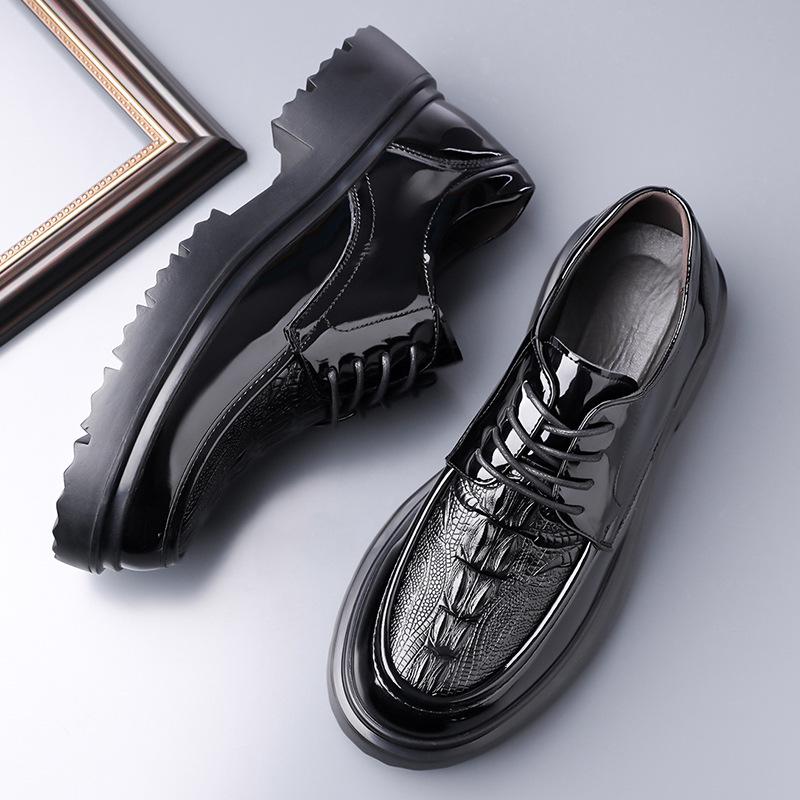 

Мужские туфли из черной кожи в корейском стиле на толстой подошве - Дышащий дизайн в британском молодежном стиле для осени 41