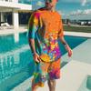 New Stylish Men's Beach Shorts Set Funny Short Sleeve T-shirt+Shorts 2 Pcs Set Summer Oversized Tracksuit Suit