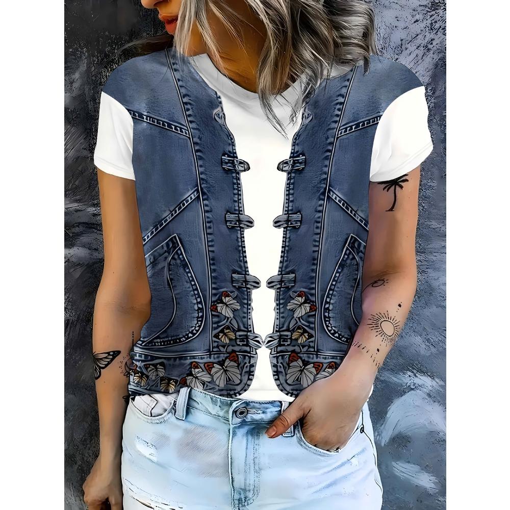 Summer Women's Casual Round Neck Short Sleeved T-shirt Creative Animals 3D Printing Fashionable Comfortable Breathable Loose Sports Versatile T-shirt