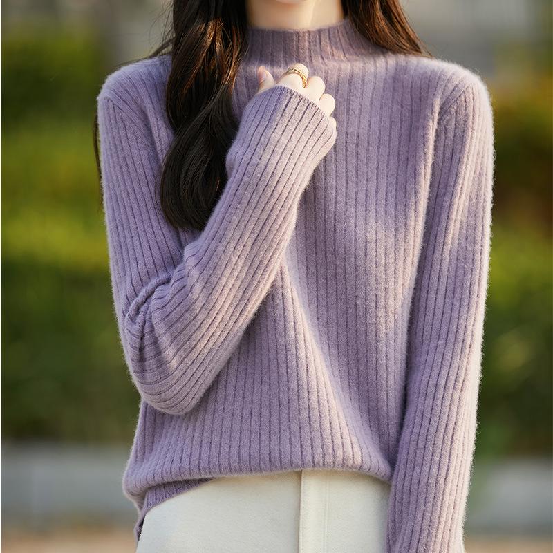 2024 Women's Striped Wool Pullover Sweater - Autumn/Winter Casual Knit Base Layer